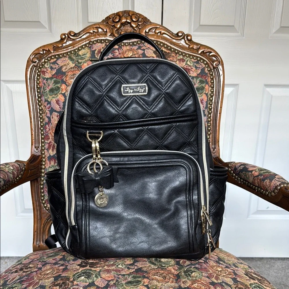 Itzy Ritzy Black and Gold Quilted Diaper Backpack - Picture 2 of 16